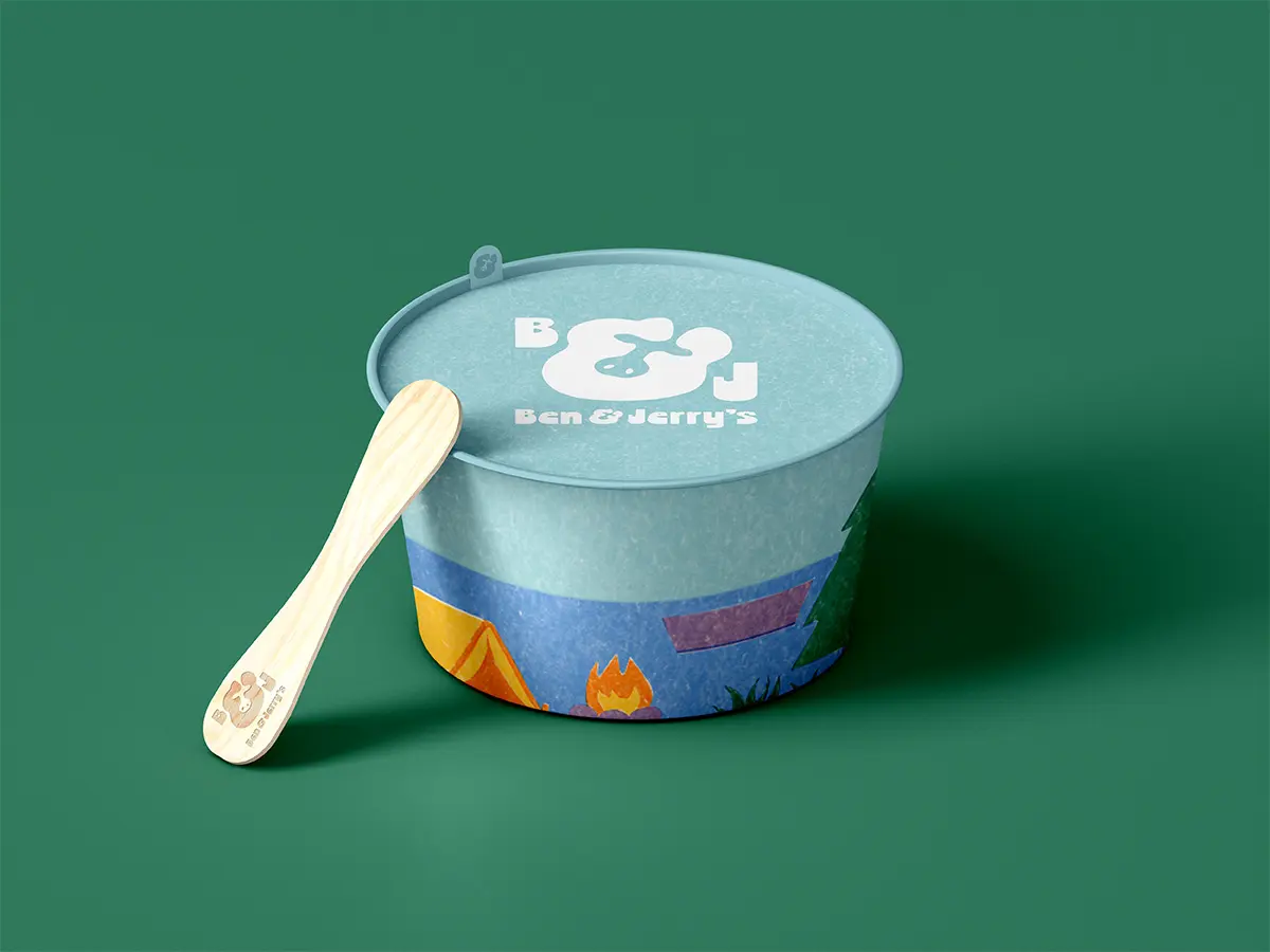 Ben & Jerrys Ice Cream Cup With Wooden Stick Mockup
